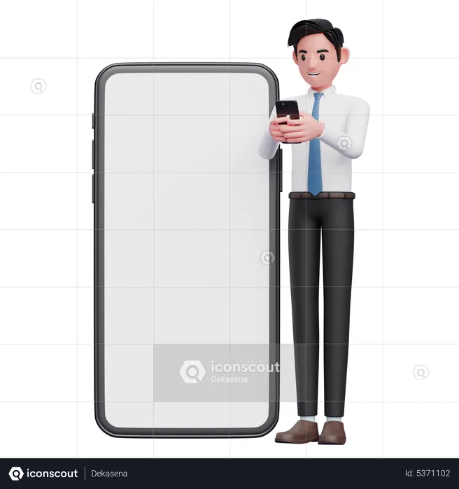 Hombre de negocios con camisa blanca escribiendo un mensaje en el teléfono  3D Illustration