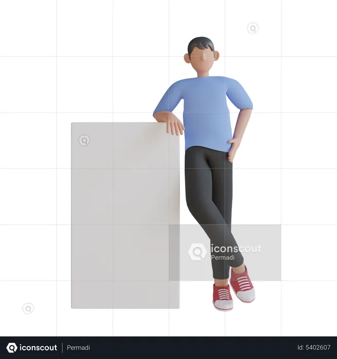 Hombre parado cerca del cartel  3D Illustration