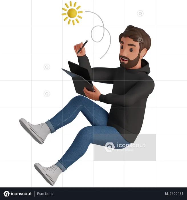 Hombre dibujando en tableta  3D Illustration