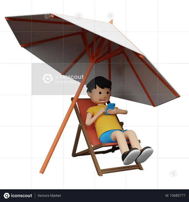 Hombre disfrutando de sus vacaciones en la playa  3D Illustration