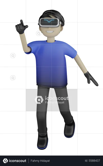 Hombre disfrutando del mundo virtual  3D Illustration