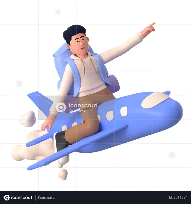 Hombre disfrutando del paseo en vuelo  3D Illustration