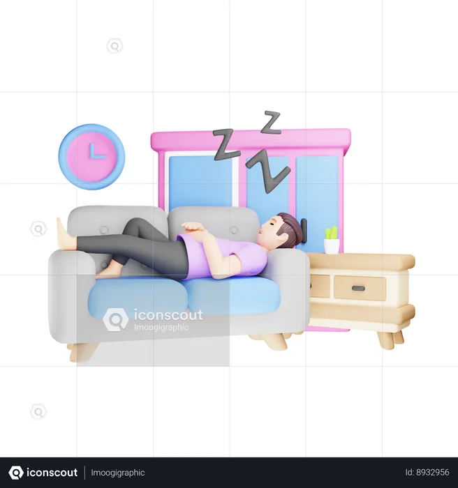 Hombre durmiendo en el sofá  3D Illustration