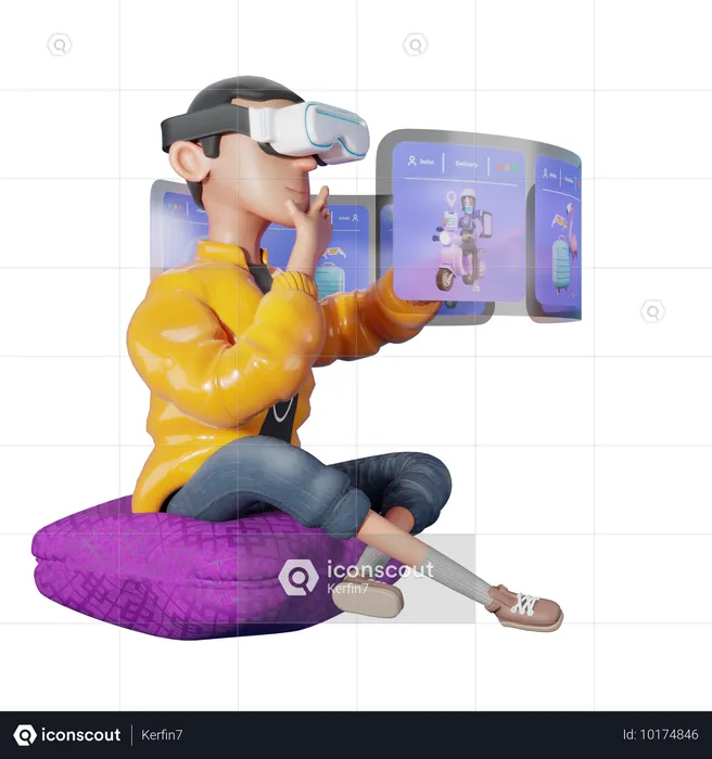 Hombre eligiendo opciones con sus gafas de realidad virtual  3D Illustration