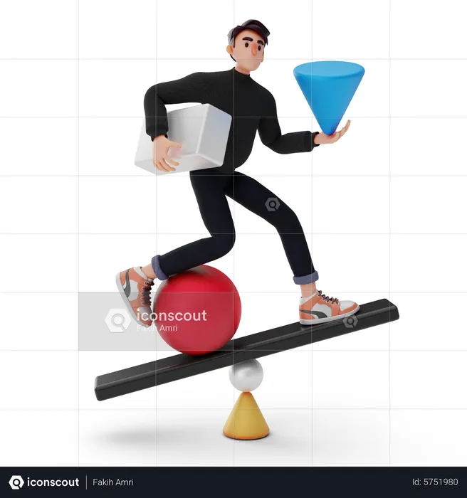 Hombre equilibrando la vida  3D Illustration