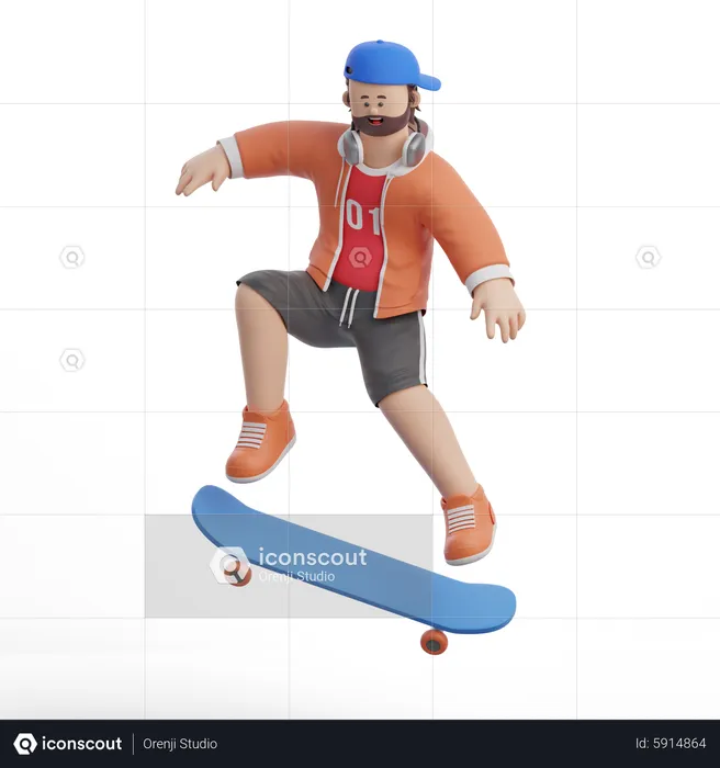 El hombre está patinando con su patineta  3D Illustration