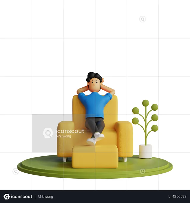 Hombre feliz relajándose en una silla  3D Illustration