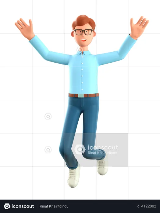 Hombre feliz saltando  3D Illustration