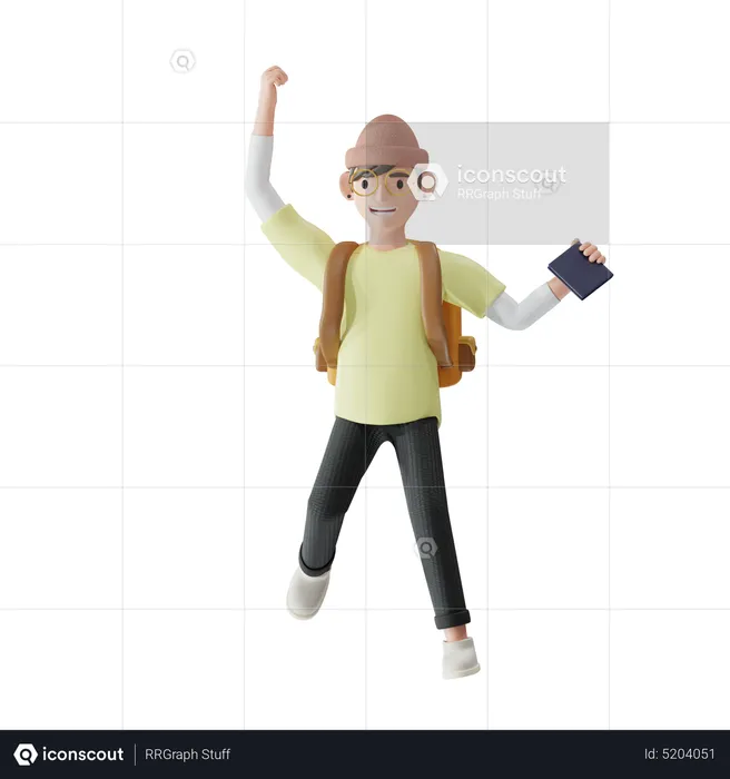 Hombre feliz saltando  3D Illustration