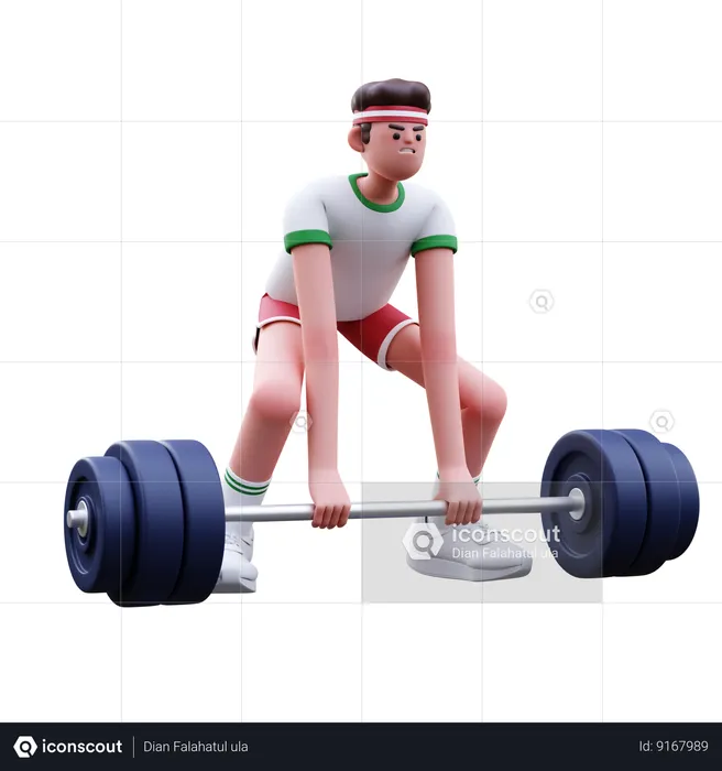 Hombre fitness haciendo ejercicio de levantamiento de pesas  3D Illustration