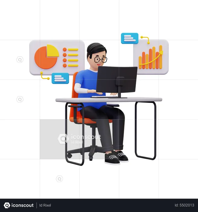 Hombre haciendo análisis en línea  3D Illustration
