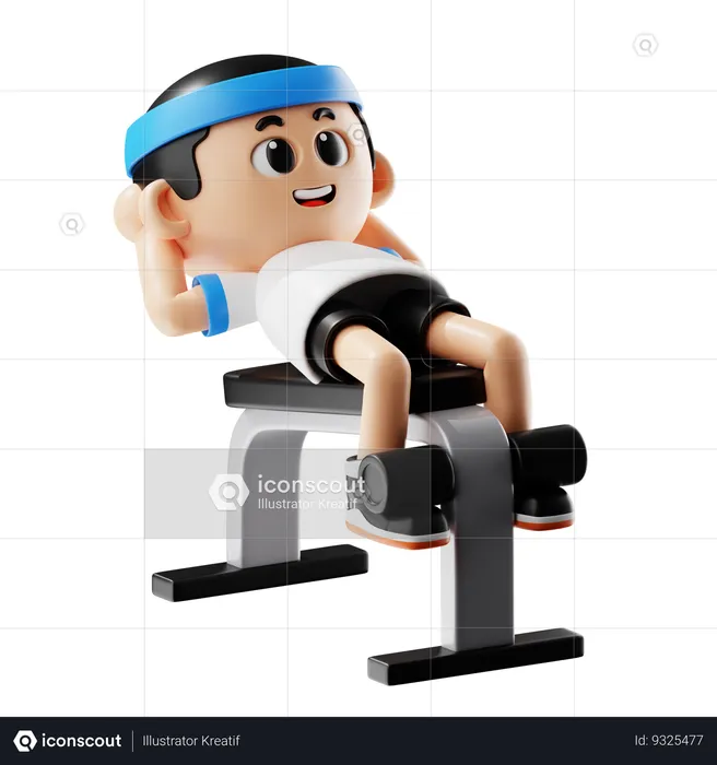 Hombre haciendo banco de abdominales  3D Illustration