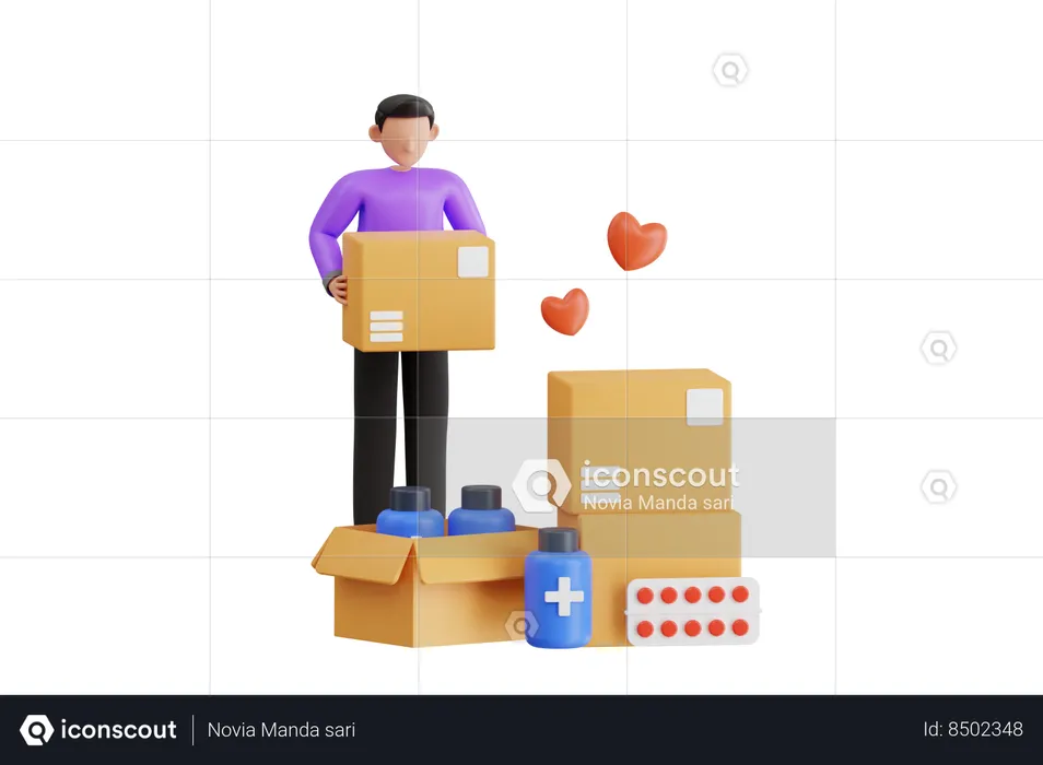 Hombre haciendo donación de medicina  3D Illustration