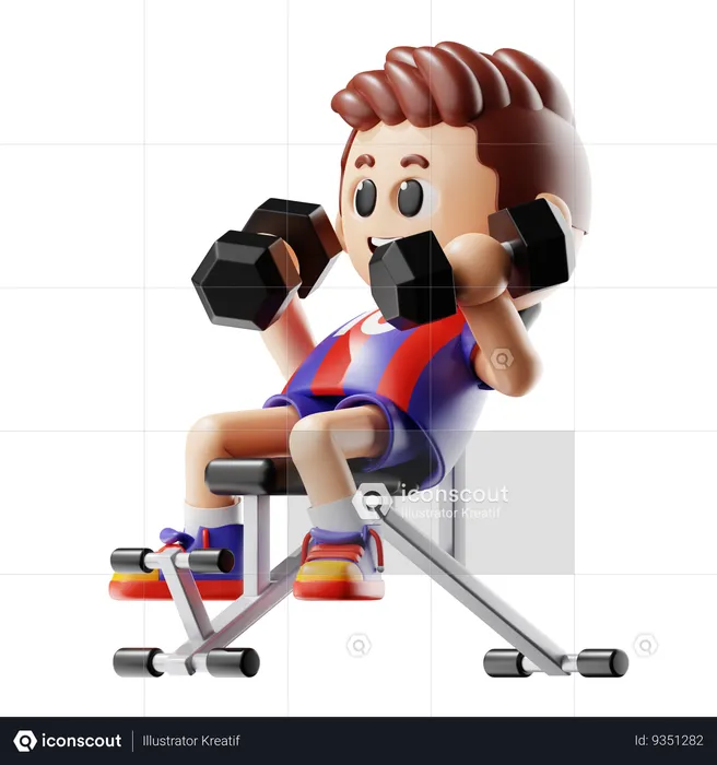 Hombre haciendo ejercicio en banco  3D Illustration