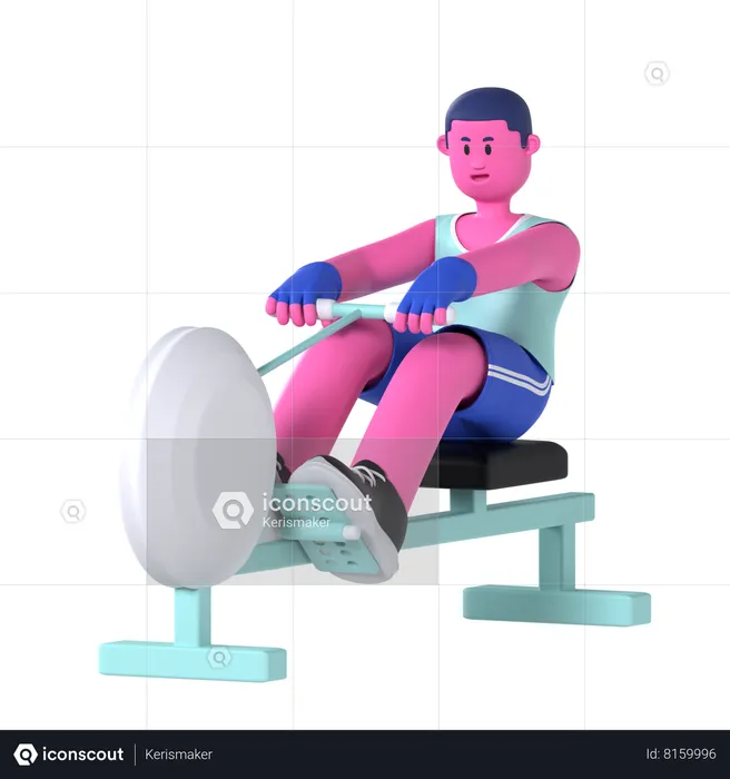 Hombre haciendo máquina de remo  3D Illustration