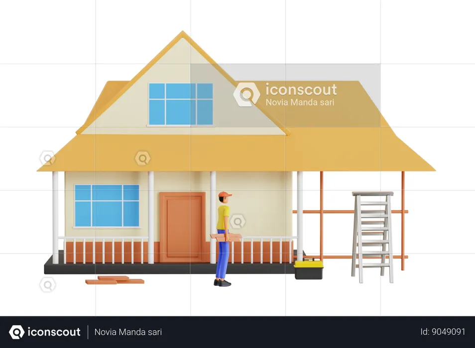 Hombre haciendo renovación del hogar  3D Illustration