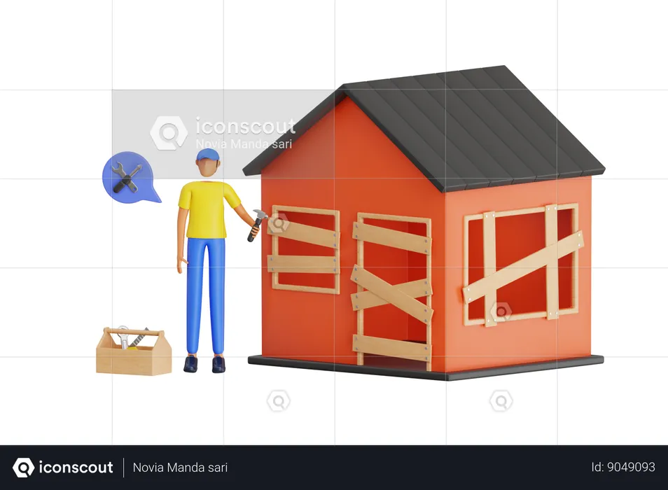 Hombre haciendo renovación del hogar  3D Illustration