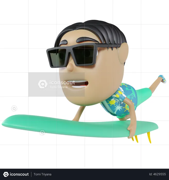 Hombre haciendo surf  3D Illustration