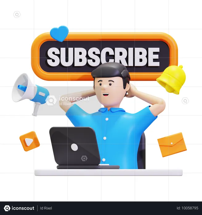 Hombre haciendo promoción de canal de suscripción  3D Illustration