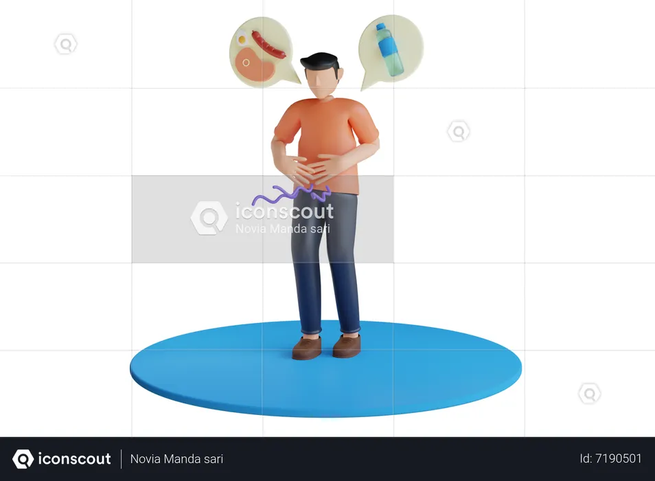 Hombre hambriento sosteniendo su estómago  3D Illustration