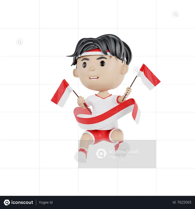 Hombre indonesio sosteniendo la bandera indonesia  3D Illustration