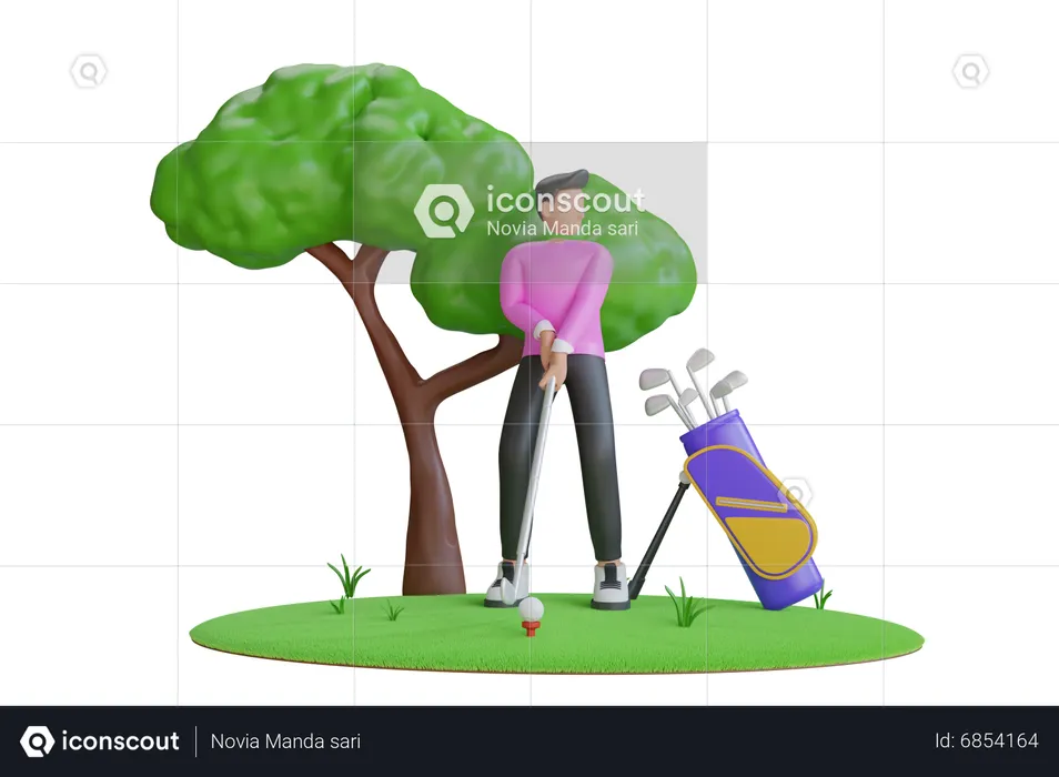Hombre jugando al golf  3D Illustration