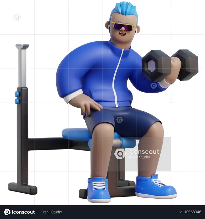 El hombre está levantando pesas en el gimnasio.  3D Illustration