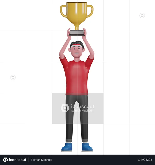 Hombre levantando trofeo  3D Illustration