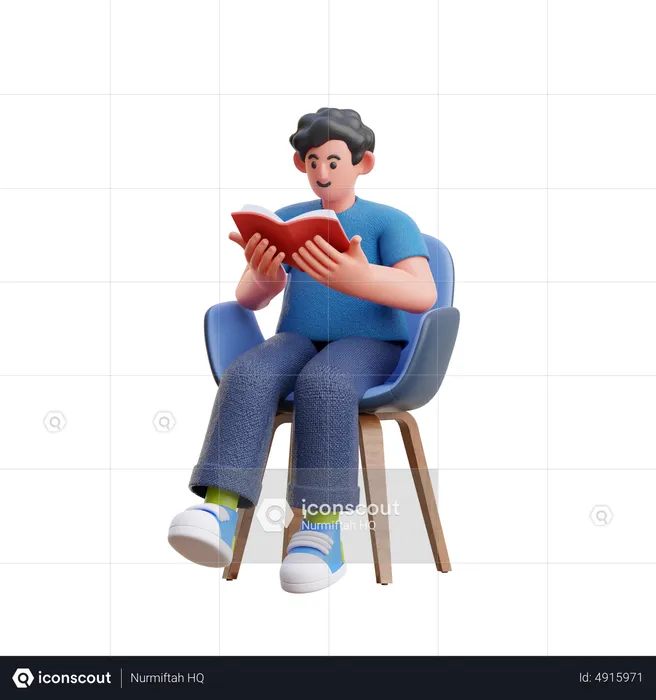Hombre leyendo un libro mientras está sentado en una silla  3D Illustration