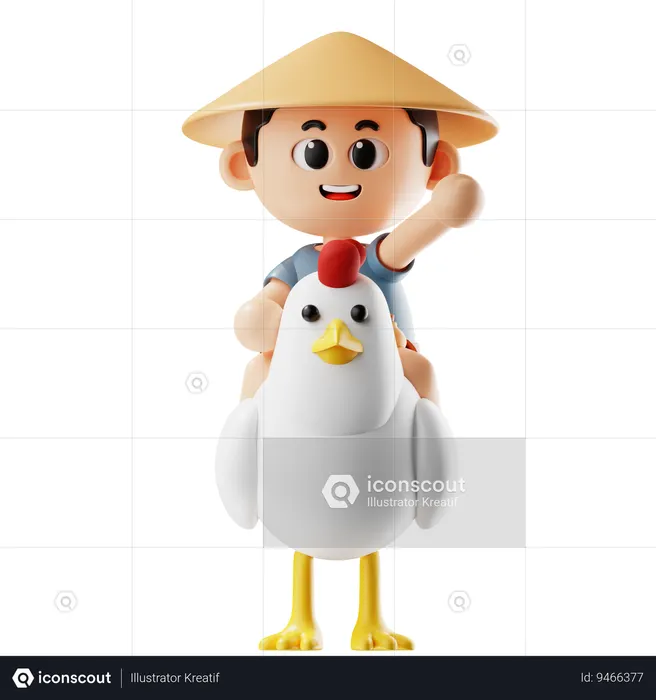 Hombre monta un pollo  3D Illustration