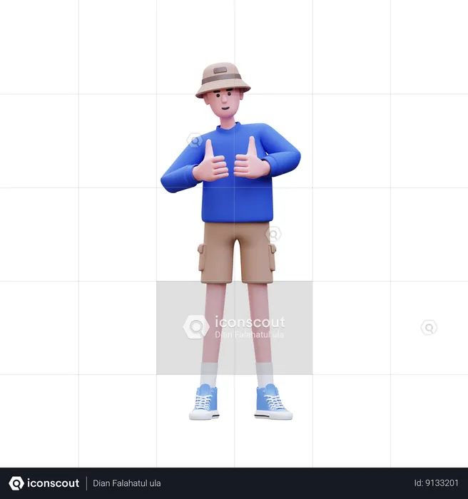 Hombre mostrando doble pulgar hacia arriba  3D Illustration