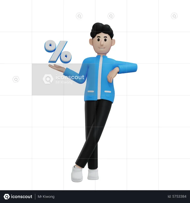 Hombre mostrando símbolo de descuento  3D Illustration