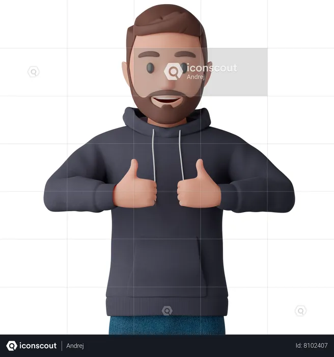 Hombre mostrando un pulgar hacia arriba como signo  3D Illustration