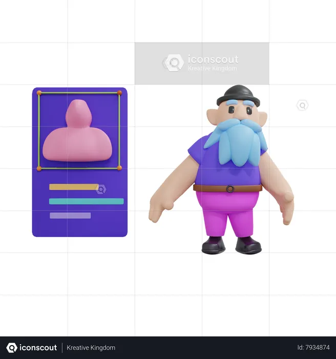 Hombre parado en un entorno metaverso con la pestaña de información  3D Icon