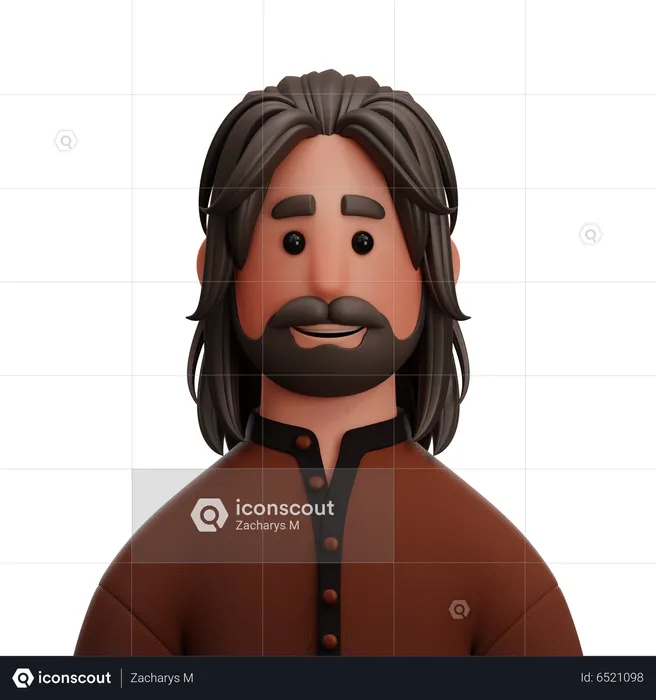 Hombre de pelo largo  3D Icon