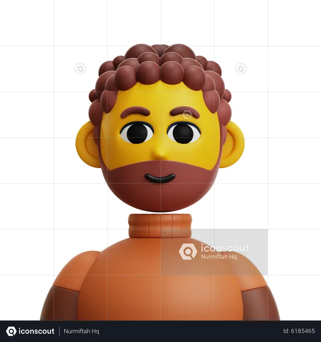 Hombre de pelo rizado con barba  3D Icon