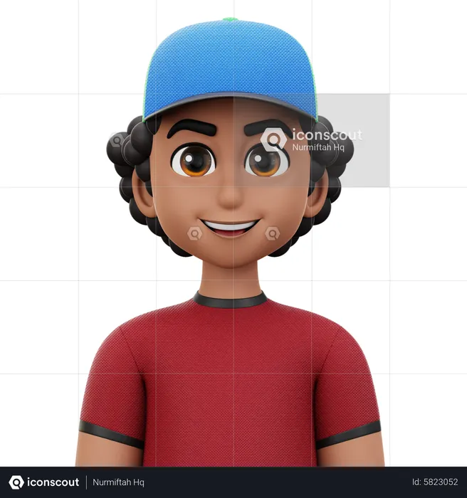 Hombre de pelo rizado con sombrero  3D Icon