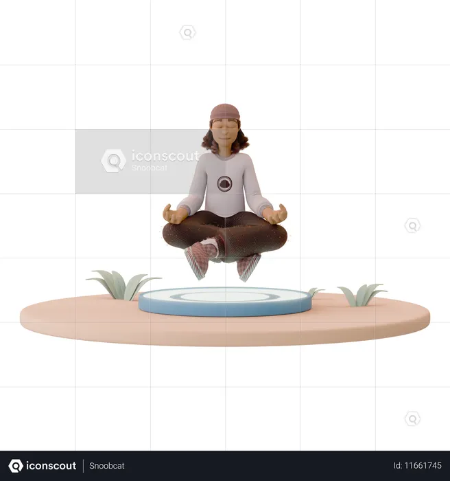 Hombre practicando yoga en una plataforma flotante  3D Icon