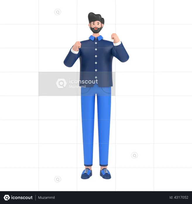 Hombre que expresa emoción positiva  3D Illustration