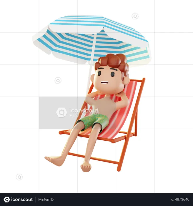 Hombre relajándose en la playa  3D Illustration