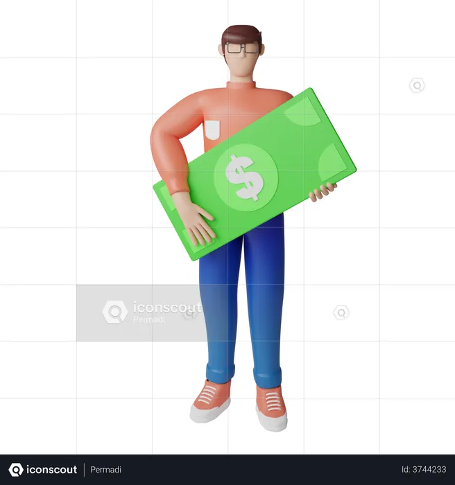 Hombre rico con billete de un dólar  3D Illustration