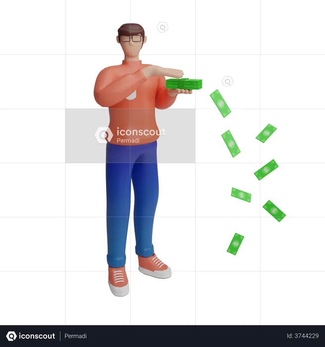 Hombre rico gastando dinero  3D Illustration