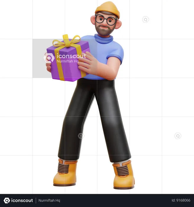 Hombre sosteniendo caja de regalo  3D Illustration