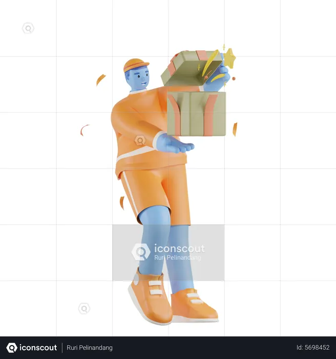 Hombre sujetando caja de regalo sorpresa  3D Illustration