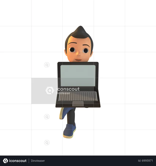 Hombre sujetando la computadora portátil  3D Illustration