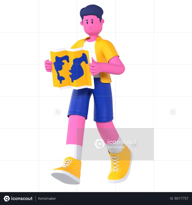 Hombre sosteniendo el mapa  3D Illustration