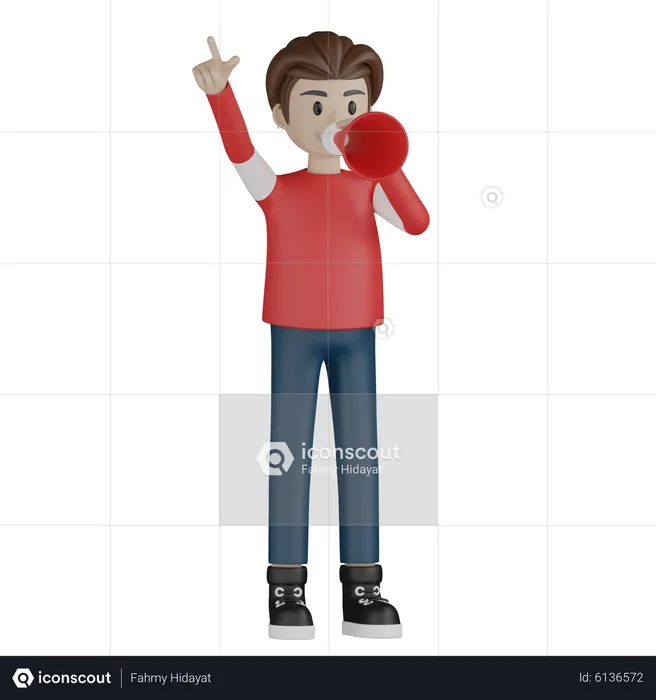 Hombre sosteniendo megáfono y apuntando hacia arriba  3D Icon