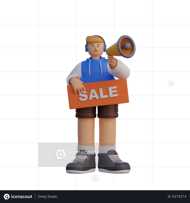 Hombre con cartel de venta  3D Illustration