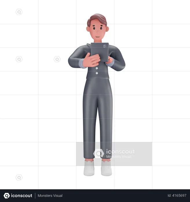 Hombre sujetando la tableta  3D Illustration