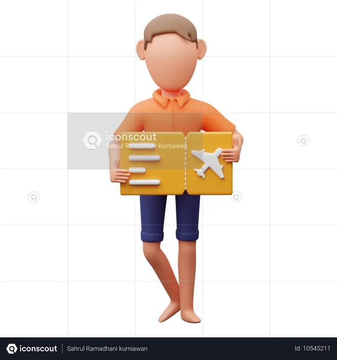 Hombre con billete de avión  3D Illustration